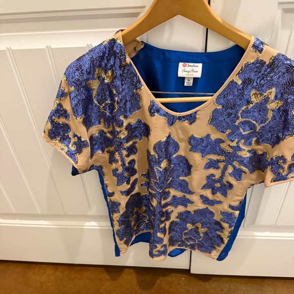 Sequin blue and gold blouse. XS . Tracy Reese x Nieman Marcus - Picture 1 of 4